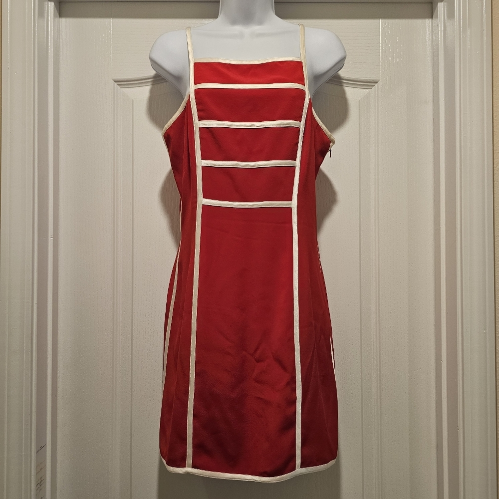 Vintage NITELINE Della Roufogali Dress Red Mini Spaghetti Strap Cocktail 8 90s